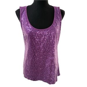 CASLON Fitted Tee Purple Sequin Front Tank Top Sleeveless Tee Size Large